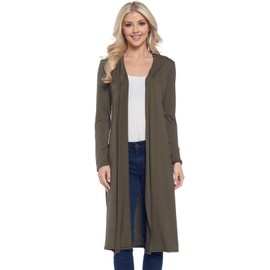 Isaac Liev Women's Hooded Cardigans Maxi Long Duster Lightweight Hoodie Extra Long Open Front Women Trendy Cardigan with Hood, Olive With Hood, X-Large