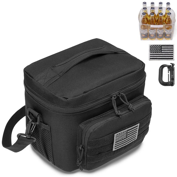 DBTAC Tactical Lunch Bag for Men Women, 12 Cans Insulated Lunch Box for Adult | 9L Leakproof Lunch Cooler Tote for Work Office Outdoor Travel | Soft Easy To Clean Liner x2, Black