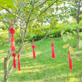 6 piezas de borla de nudo chino rojo de 11 pulgadas, decoraciones de Año Nuevo chino para fiestas, suministros de boda, decoraciones de primavera, festivales, farol, festival de luna de mediados de otoño, adornos de fiesta de boda