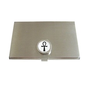 Kiola Designs Bordered Round Ankh Cross Pendant Business Card Holder
