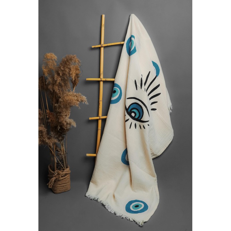 ICONIUM FASHION Evil Eye Printed, Turkish Peshtemal Towel, Cotton Bath