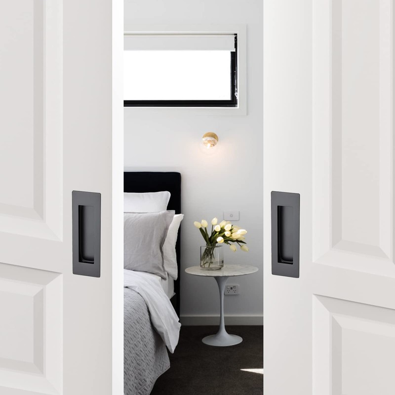 Ravinte 4 Pack Black Sliding Closet Door Handles Black Flush