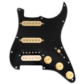 Musiclily Pro-SE ST-HSS-60SE Pre-wired Pickguard with Alnico 5 Pickups 5-Way Switch for Strat Style Electric Guitar, 3Ply Black with Zebra Bridge Pickup