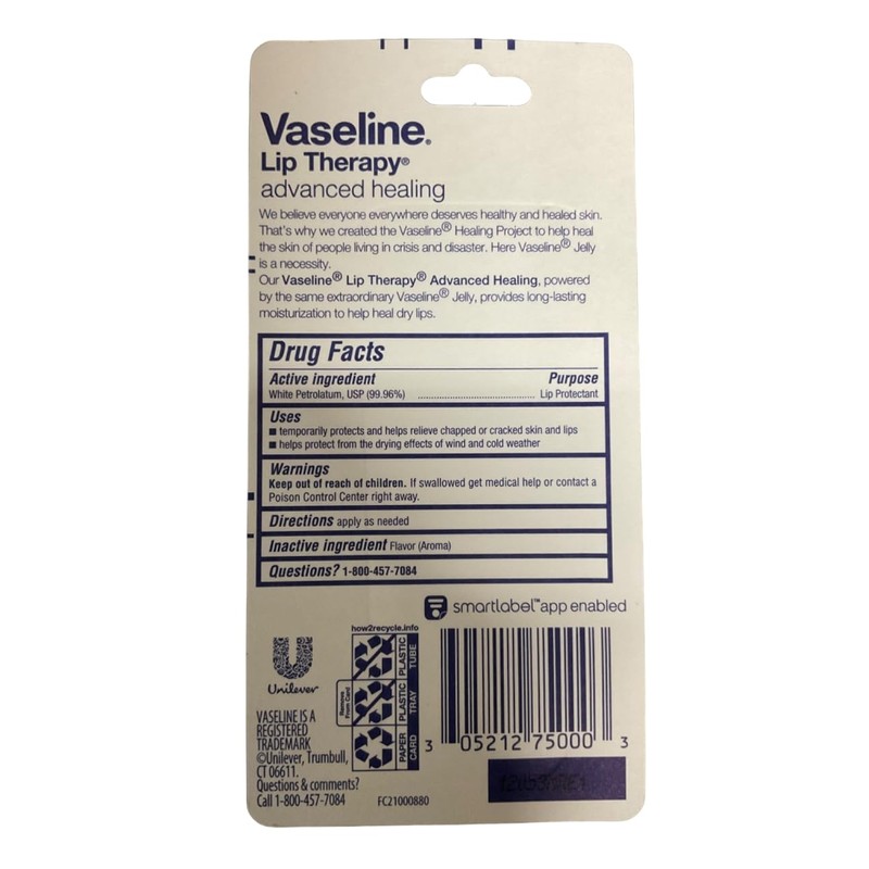 Vaseline Lip Therapy Lip Balm Tube, Advanced Healing Lip Protectant,