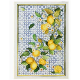 Mierco European Linens, Italian Oranges Tiles Linen Kitchen/Tea Towel, 100% Linen, Made in Italy