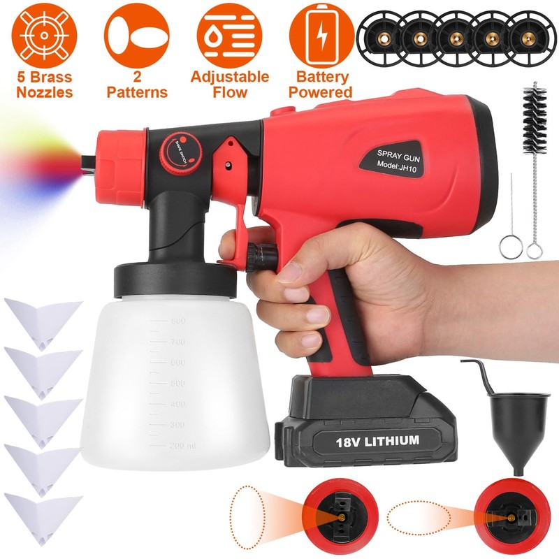 Portable Battery-Powered Electric Paint Sprayer with 5 Nozzles & Adjustable