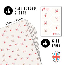 Bow Wrapping Paper - 6 Sheets Of Gift Wrap - Bows With Strawberry Cherry Olive - Girl Wrapping Paper For Birthday Hen Do Anniversary - Recyclable - By Central 23