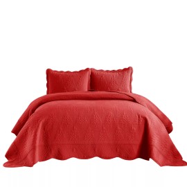 Queen Linens 3PCS Cotton Christmas Tree Oversized Bedspread Set Coverlet Set Lightweight - Red, King(118"x106")