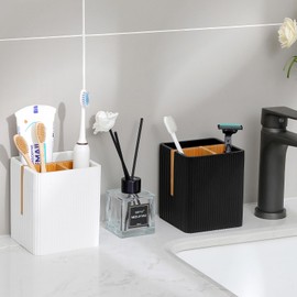 rejomiik Toothbrush Holders for Bathrooms Countertop, 3 Slots Electric Tooth Brushing and Toothpaste Storage Organizer Stand for Toiletries and Beauty Accessories, White