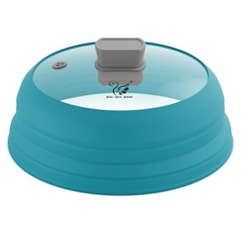 Microwave Splatter Cover Glass Cover Splatter Guard Lid with Collapsible Silicone for Food Cover Plate Cover 10.8 inch Blue