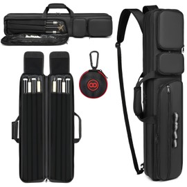 WIOLETA Pool Cue Case 4x4, Pool Stick Case Cue Bag with Hidden Backpack-Strap, Cue Stick Case Holds 4 Butts and 4 Shafts, Billiard Pool Cue Carrying Case with Large Front Accessory Pockets