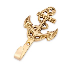 NKlaus 6.5 x 14 cm Hook Anchor Brass Gold Wall Door Shelf Towel Hook Maritime 11594