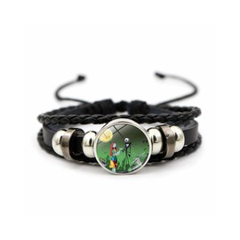 IMINI Jack and Sally Nightmare Before Christmas Beaded Adjustable Hand Woven Leather Bracelet Braided Inspired Couple Matching Bracelets Promise Jewelry Gifts for Women Men Lover (Style 7)