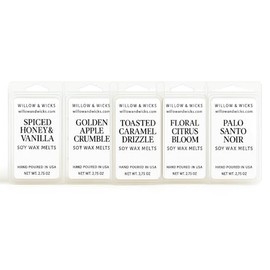 Willow & Wicks Wax Melt 6-Pack – Seasonal Showcase Bundle – Spiced Honey, Apple Crumble, Caramel, Lavender, Floral Citrus, Palo Santo – Soy Wax Clamshells – Strong Scent Throw