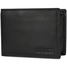 MOKIES Premium Leather Wallet for Men – Extra Sturdy Double Stitching – Landscape Format with 9 Compartments – RFID – Wallet for Men – Wallet Wallet, 1. Black, Elegant