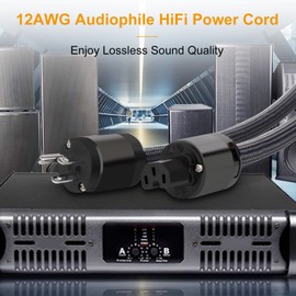 Monosaudio HiFi Audio AC Power Cable, Power Cord with 3-Prong US Version Rhodium Plated Plugs, 12AWG Audiophile Power Cord 125V 15A, Braided Sleeves Power Line (6.6FT/2M)