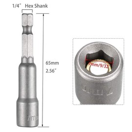 Fixinus 10 Pieces Magnetic Socket Set 7 x 65 mm, 1/4 Inch Hex Shank Socket Wrench Set Hexagon Drill Socket Bit Adapter for Drill Cordless Screwdriver