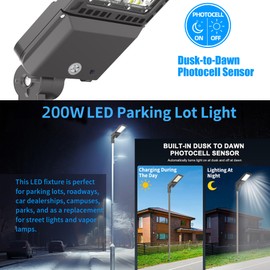 2 Pack 200W LED Parking Lot Lights Outdoor with Dusk to Dawn Slip Fitter, 39000LM 5000K Led Flood Lights, IP65 Waterproof Commercial Shoebox Pole Mount Lights for Street Sports Driveway, ETL Listed