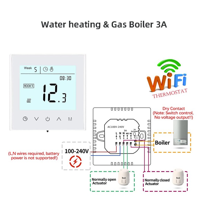 MincoHome Programmable WiFi Thermostat Touch Screen Tuya Smart Temperature Controller