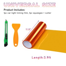 Sylvil Car Headlight Vinyl Film Sticker Sheet Roll, 12"×48" Self-Adhesive Sticker for Tail Lights Fog Lights, Air-Release Wrap Film Roll with Squeegee & Cutter, Car Accessories (Orange)