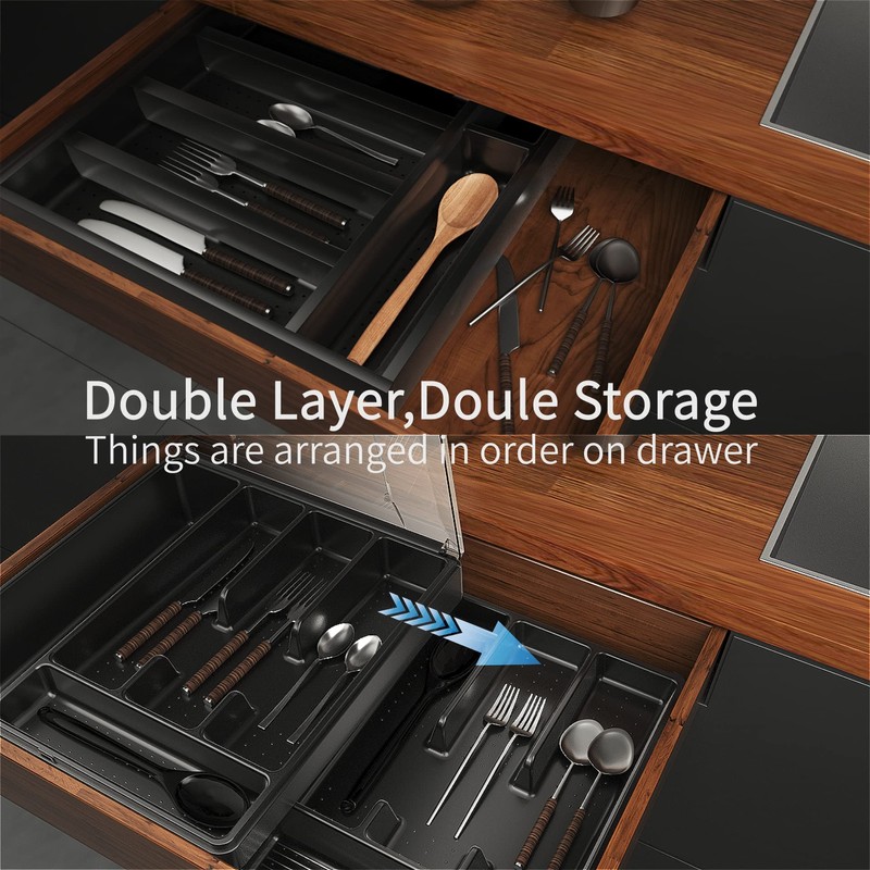 GoCozy Silverware Organizer with Lid, 9 Compartments Flatware Organizer, Plastic