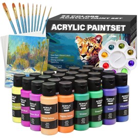 Spardar Juego De Pintura AcríLica, 24 Colores×59ml Pinturas AcríLicas De Alta Calidad, Pinturas No TóXicas Para Artistas Y Pintores De Pasatiempos Con 10 Pincel, Paleta De Mezcla Y Lienzo (Jaguar)