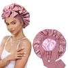 Women's Double Layer Thin Night Sleep Cap with Ribbon, Wide Stretch Round Bonnet (Hijab Style) Free Size/Blue Black 4ea