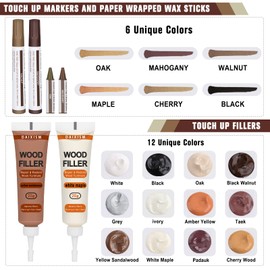 Furniture Repair Kit Wood Touch up Maker Restore Any Wood Furniture, Cover Surface Scratch for Wooden Floor Table, Filler Oak, Cabinet, Door, Veneer, Set of 39