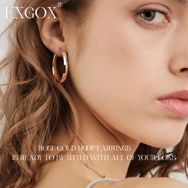 EXGOX Hoop Earrings 925 Silver for Women 5 mm Wide Large Hypoallergenic 14K Gold-Plated Earrings Gold 30/40/50/60/70 mm, Sterling Silver, No Gemstone