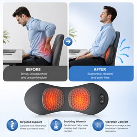 3-in-1 Lumbar Support Massager Cushion for Relaxation – Adjustable Heat and Vibration Back Pillow for Chair, Couch and Bed Rest