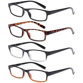 DOOViC Blue Light Blocking Reading Glasses 4 Pack Anti Eyestrain Stylish Classic Style Quality Computer Readers for Men Women 1.00 Strength