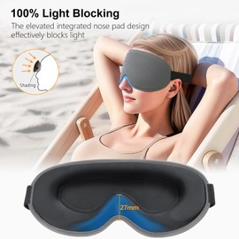 Gritin 100% Blackout Sleep Mask for Women & Men-Zero Eye Pressure Eye Mask for Side Sleepers, 3D Cutout Eye Movement Friendly, Ultra Soft & Comfortable Blindfold-Ear Plugs Included-Light Gray