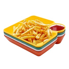 ZUDKSUY 4 Pcs Veggie Platter Chips Dipping Dish L*W (7.28"*7.28") Serving Trays for Entertaining with Sauce Rack for Buffet Party Family Party (Mixed Colors)