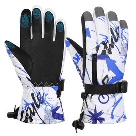MoKo Kids Winter Ski Gloves, Waterproof Snow Gloves with Adjustable Cuffs & Zipper Pocket, Windproof Kids Snow Gloves for Children Aged 6-11, Snowboarding, Sledding, Cycling, Skiing, Blue, S