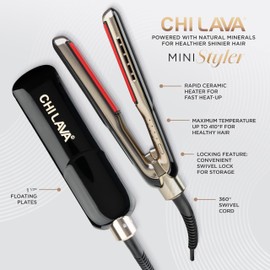 CHI Lava MiniStyler with CHI 44 Iron Guard (2 Oz), Ceramic Hair Straightener for Long-Lasting Shine, Perfect for Daily Use and Travel, 1.5” Iron