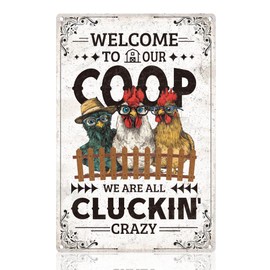 Doodlream Funny Chicken Coop Sign Kitchen Wall Decor Welcome to Our Coop Farmhouse Garden Metal Tin Sign Rooster Vintage Poster for Home Kitchen Garden Country Farm Yard Wall Decor Gift 20 x 30cm