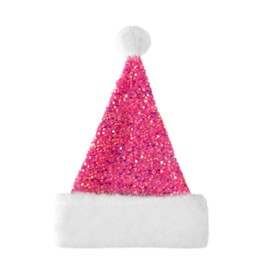 BELISHMIE Golden Sparkling Sequin Santa Hat for Adults Christmas Holiday Party Accessory, Plush Faux Fur Trim, Festival Headwear (Pink)