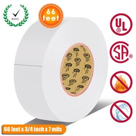 LYLTECH LYLTECH White Electrical Tape, 66 feet x 3/4 inch x 7 mils-600V,Pass UL/CSA Certification. Waterproof,Flame Retardant,Strong Adhesive, 14H to 176H(White)