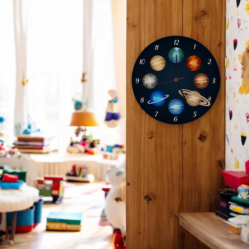 speecheese Planets of the Solar System Wall Clock Aluminium for