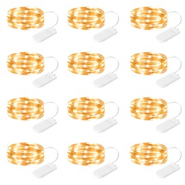 SINAMER 12 Pack Fairy Lights Battery Operated String Lights, 7ft 20 Led Waterproof Copper Wire Firefly Starry for DIY Wedding Party Bedroom Christmas (Warm White)