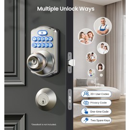 Veise Keypad Door Knob Lock, Keyless Entry Digital Lock with Handle, Electronic Knob for Front Door & Bedroom, Easy Installation, Auto-Locking, Passage Mode, Satin Nickel