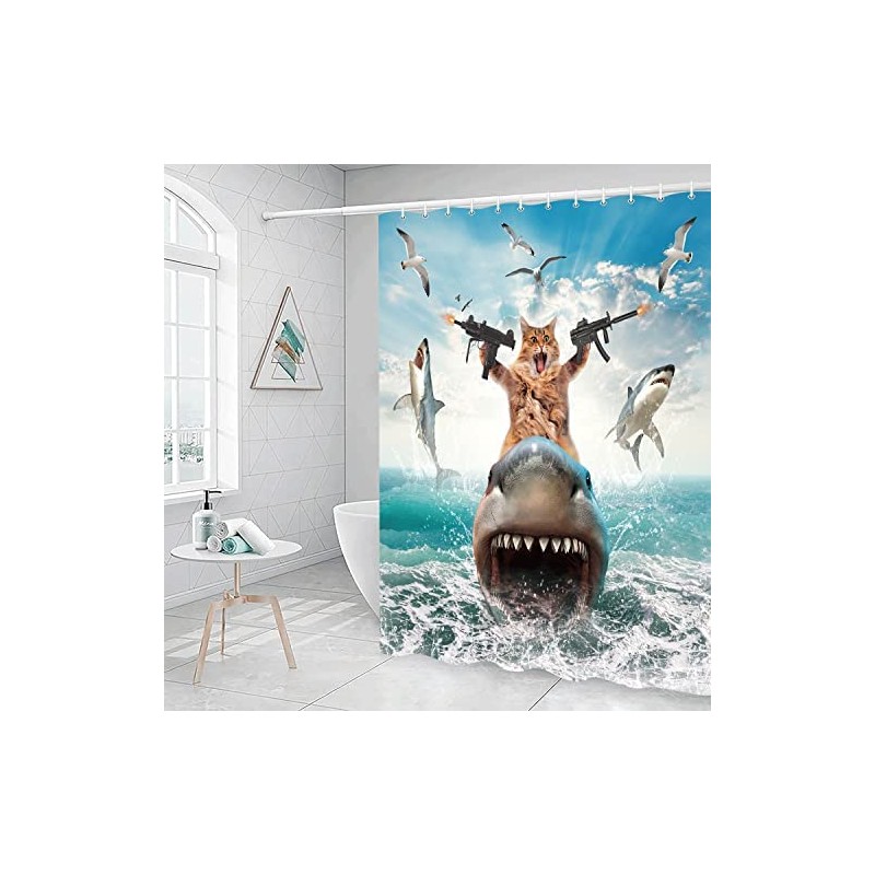 Grtuspr Funny Shower Curtain, Cat Shower Curtains Set with 12