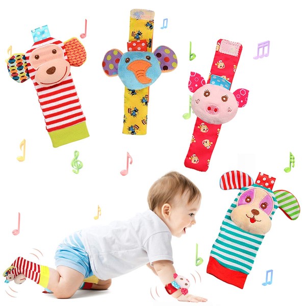 Baby Rattle Toys Soft Foot Finder Socks Wrists Rattles Ankle Leg Hand Arm Bracelet Activity Rattle Baby Shower Present Essentials for Neborn Baby Infant Boy Girl Bebe