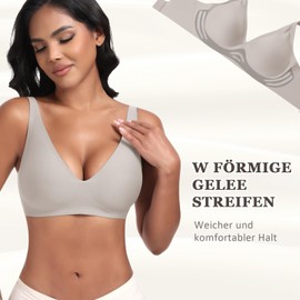 Jiuday Deep V Push Up Bra without Underwire for Women Comfortable Bra for Large Breasts Strong Hold Seamless Soft Bra Non-Wired Padded Seamless Smooth Bralette, lightgrey, XL