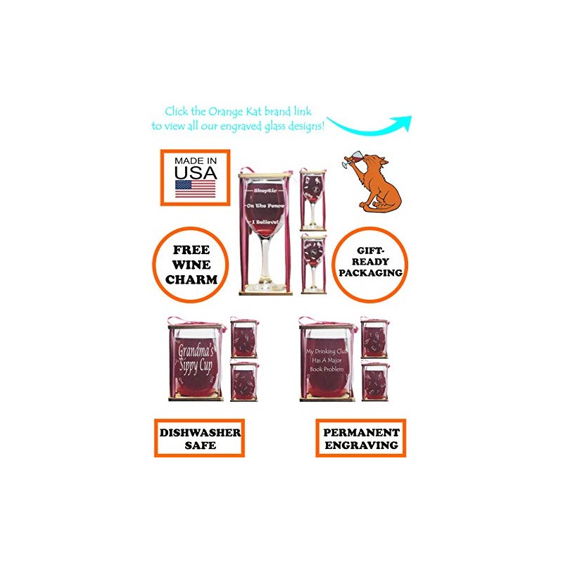 Orange Kat Mischief Managed Stemmed Wine Glass with Charm and