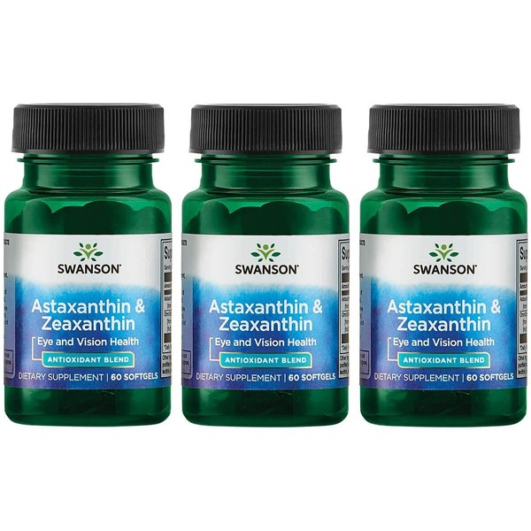 Swanson Astaxanthin & Zeaxanthin Eye Vision Brain Skin Health Antioxidant Support Supplement (Astaxanthin 4 mg & OmniXan Zeaxanthin 4 mg) 60 Softgels Sgels (3 Pack)