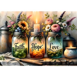 MOGTAA Diamond Painting Adult Faith Love Hope 5D Beach Diamond Painting Pictures Adults Beginners DIY Full Drill Diamond Painting Pictures for Home Wall Decor 30 x 40 cm