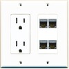 RiteAV - (2 Gang Decorative) 15A Power Outlet 4 Port Cat6a Ethernet Wall Plate White