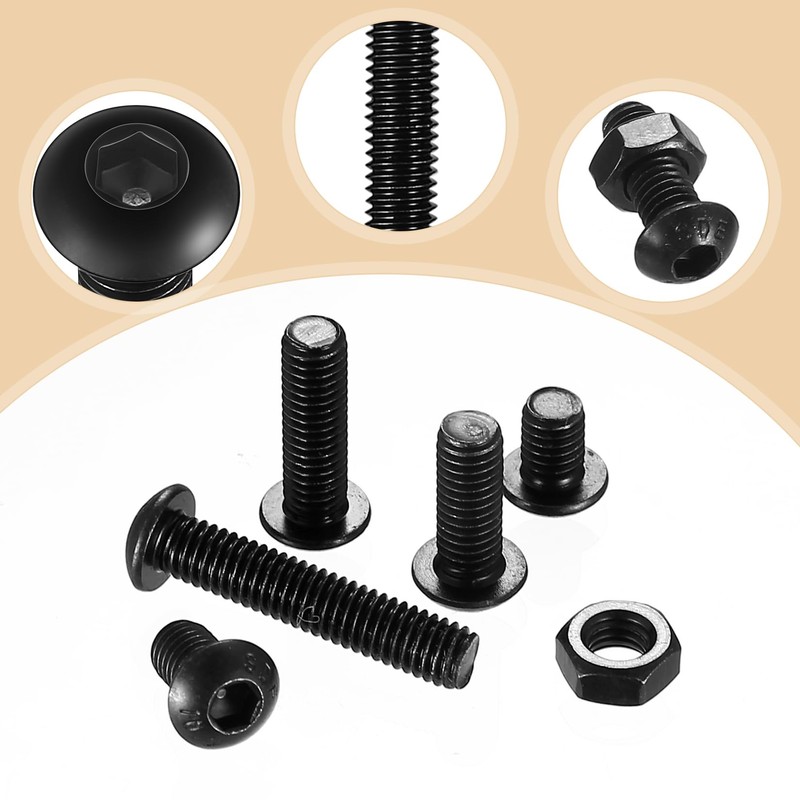 200 Piece M6 Screws Set, Rounded Head Hex Screws Nuts