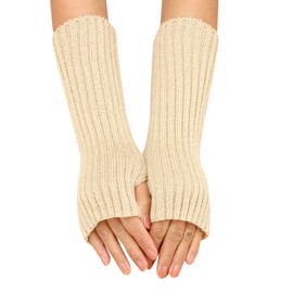Driving Gloves Women Uk Women Autumn And Winter Solid Color Multicolor Wool Long Striped Knit Half Finger Gloves Long White Cotton Gloves (WH2, One Size)